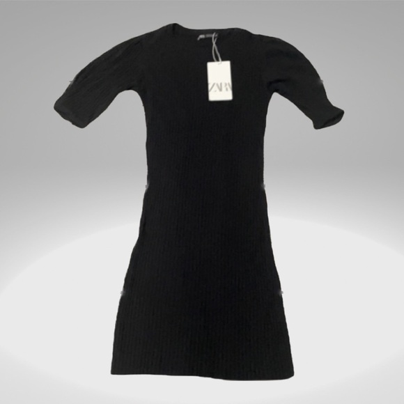 Zara Rib Knit Little Black Dress NWT S - Picture 1 of 2